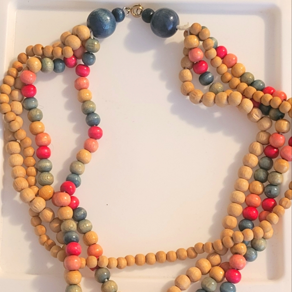 Vintage Multicolor Wooden Beaded Necklace